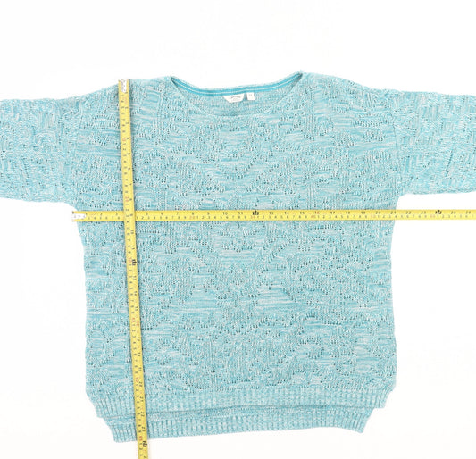 FatFace Womens Blue Size 12 Open-Knit Cotton Jumper Pullover