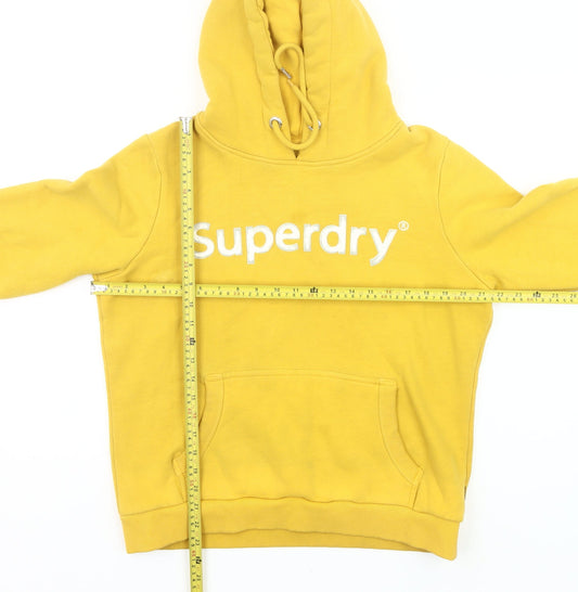 Superdry Womens Yellow Hoodie UK 16 Pullover Logo Print Casual