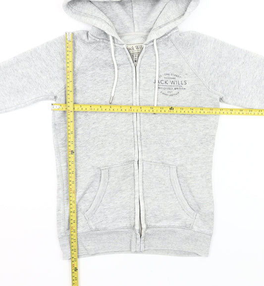 Jack Wills Womens Grey Full Zip Hoodie UK 8 Cotton Blend Casual