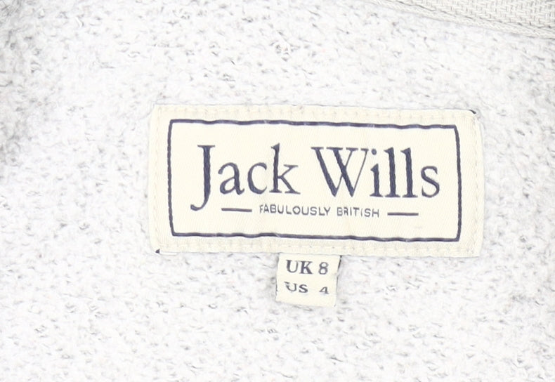 Jack Wills Womens Grey Full Zip Hoodie UK 8 Cotton Blend Casual