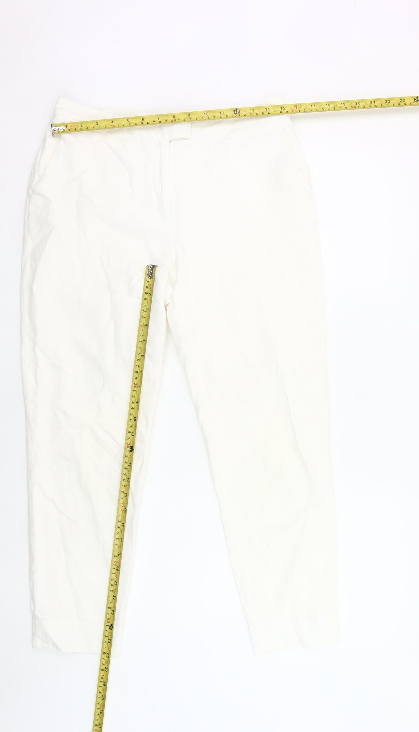 Jaeger Women White Linen Cotton Trousers Size 10 Regular Fit