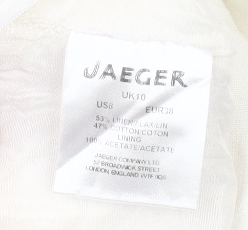 Jaeger Women White Linen Cotton Trousers Size 10 Regular Fit