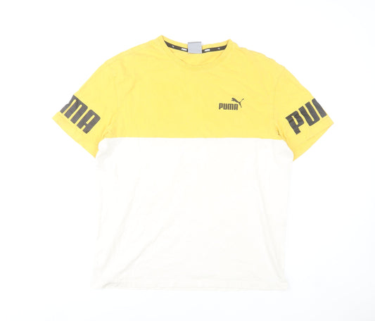 Puma Men Yellow White Colourblock Logo T-Shirt Size M