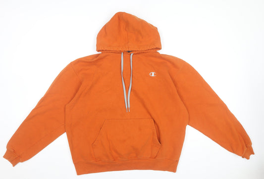 Champion Men’s Orange Pullover Hoodie Size L Logo Fleece Sweatshirt