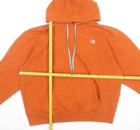 Champion Men’s Orange Pullover Hoodie Size L Logo Fleece Sweatshirt