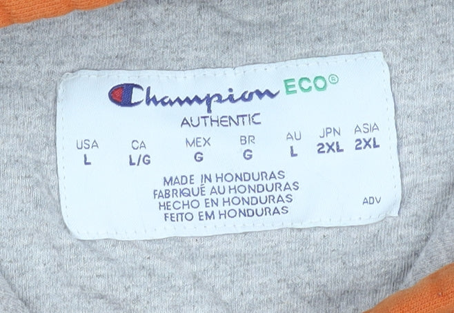 Champion Men’s Orange Pullover Hoodie Size L Logo Fleece Sweatshirt