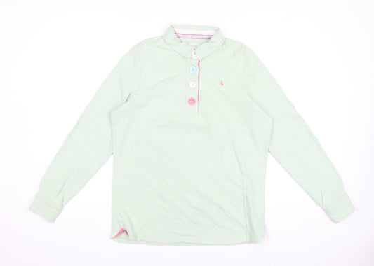 Joules Womens Sage Green Polo Shirt Size 12 Long Sleeve Cotton