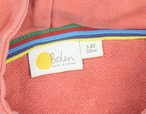 Boden Boys Pink Pullover Hoodie 7-8 Years Cotton Long Sleeve Casual