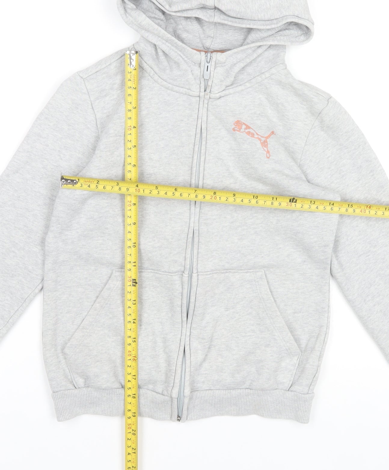 Puma Boys Grey Full Zip Hoodie 11-12 Years Regular Fit Casual Sportswear