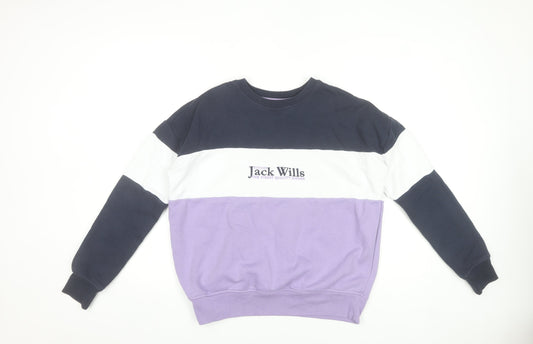 Jack Wills Womens Sweatshirt UK 10 Purple White Navy Cotton Blend