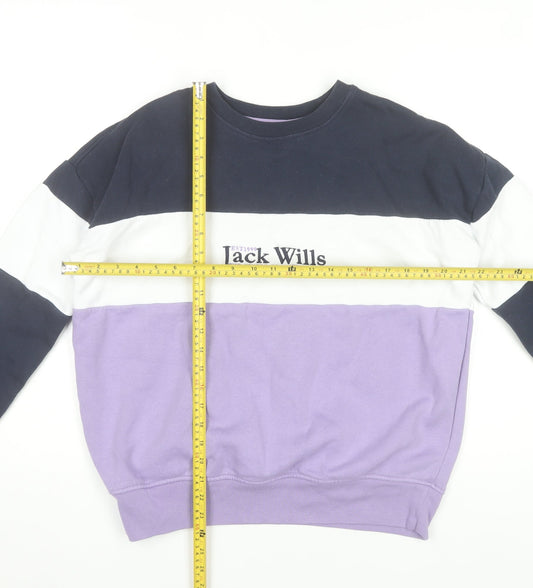 Jack Wills Womens Sweatshirt UK 10 Purple White Navy Cotton Blend