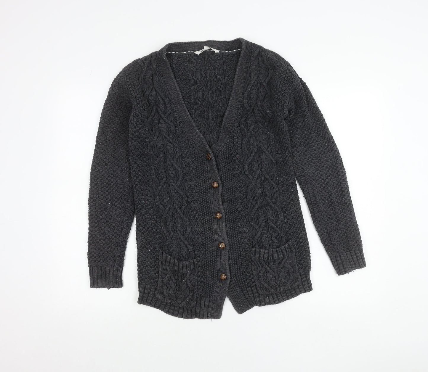 Fat Face Womens Grey Size 10 Cotton Wool Cardigan Jumper