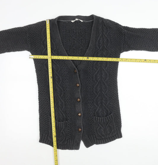 Fat Face Womens Grey Size 10 Cotton Wool Cardigan Jumper