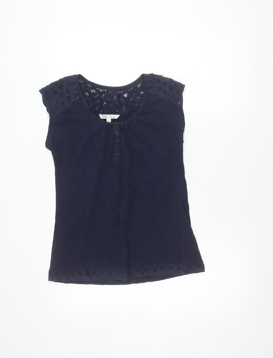 Fat Face Women’s Blue Cotton Crochet Blouse Top Size 8 Scoop Neck