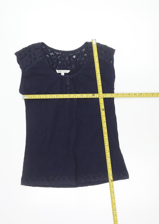 Fat Face Women’s Blue Cotton Crochet Blouse Top Size 8 Scoop Neck