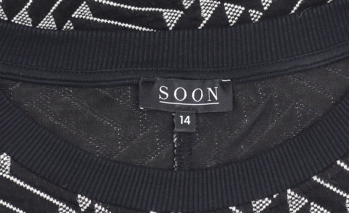 Additional view of Soon women’s black geometric jumper, size UK 14, crew neck