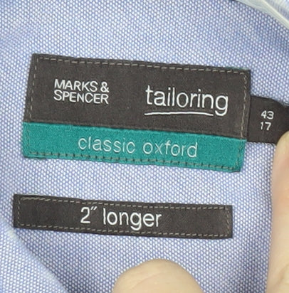 Marks and Spencer Men’s Blue Oxford Shirt 17in Collar Long Sleeve Classic Fit