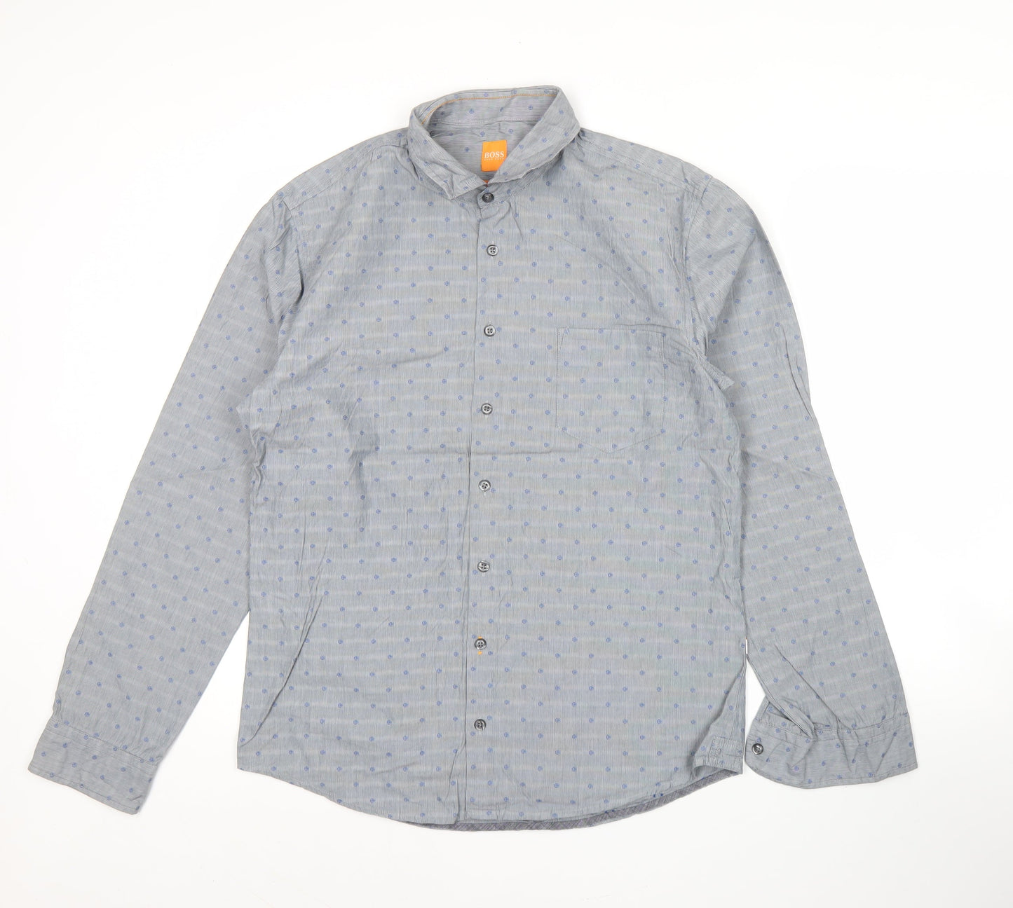 Hugo Boss Men’s Grey Polka Dot Slim Fit Cotton Shirt L Long Sleeve