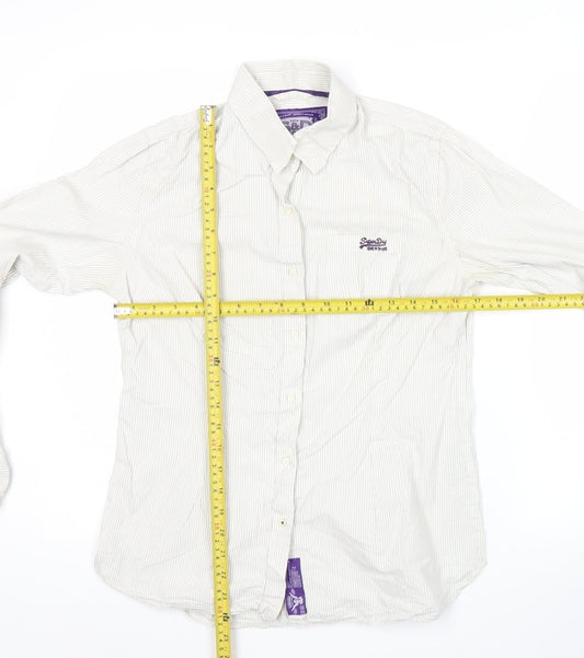 Superdry Women’s White Striped Button-Up Shirt Size M Long Sleeve Cotton