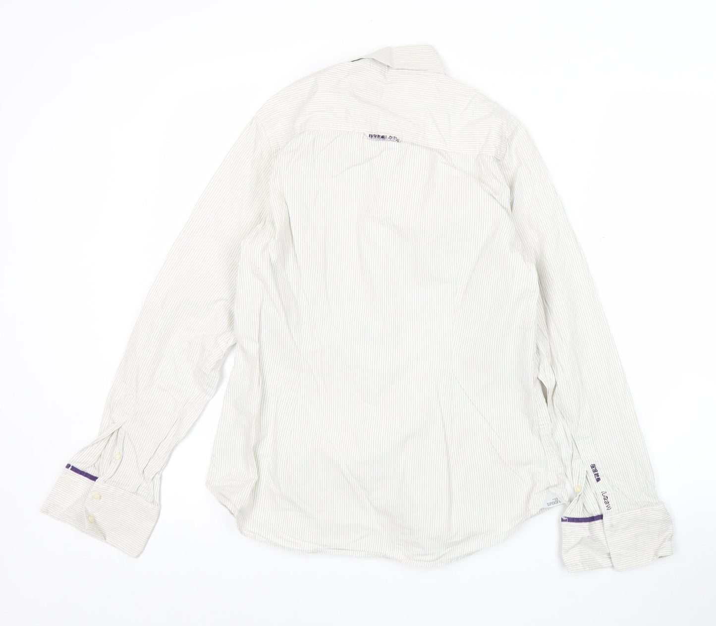 Superdry Women’s White Striped Button-Up Shirt Size M Long Sleeve Cotton