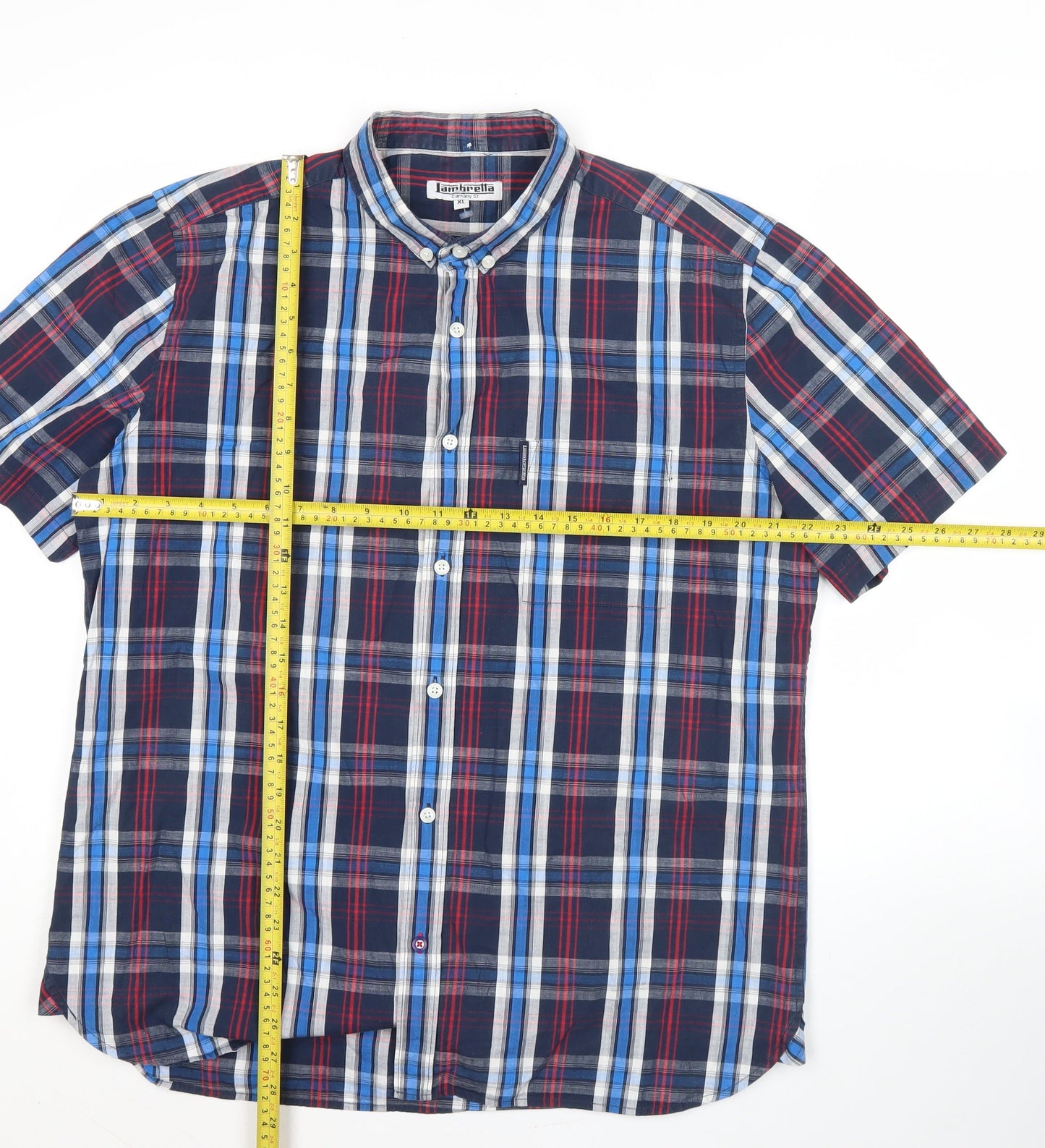 Lambretta Mens XL Plaid Cotton Short Sleeve Button-Up Shirt
