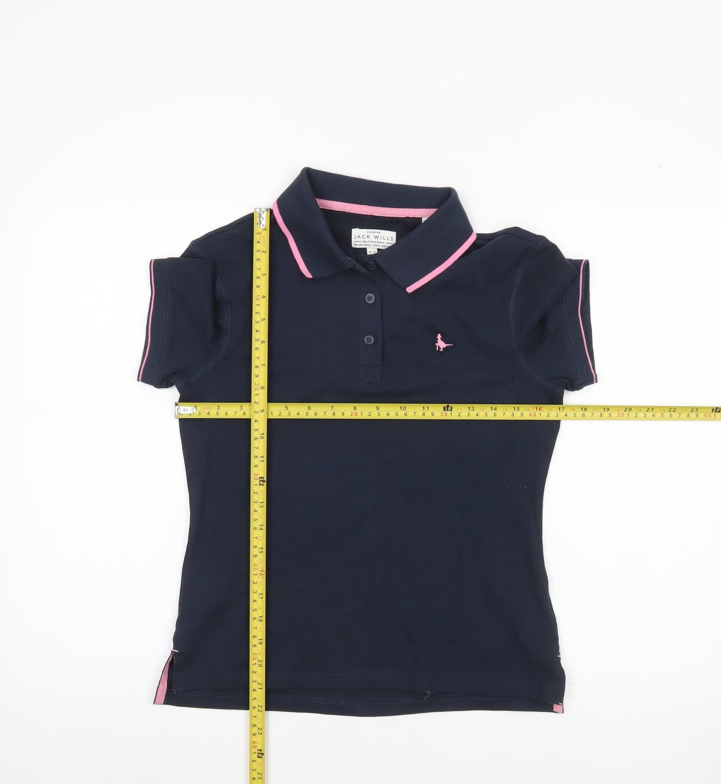 Jack Wills Womens Blue Polo Shirt UK 10 Slim Fit Cotton Stretch