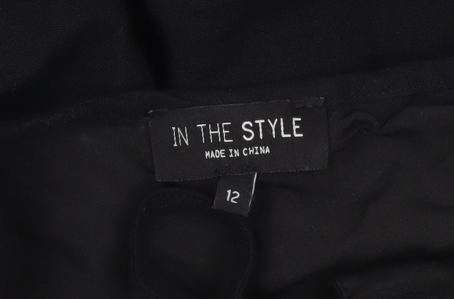 Additional view of In The Style Women’s Black, size UK 12, Shift Mini Dress Ruffle Long Sleeve