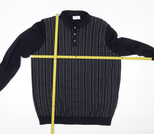 Easy Men's XL Blue Collared Henley Jumper Long Sleeve Knit