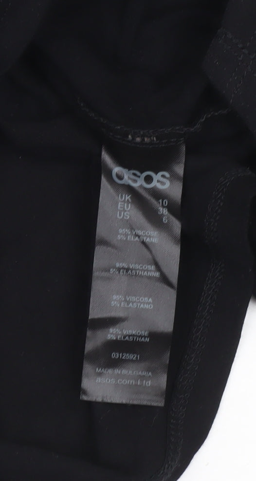 Brand and care label for ASOS Women Black, size 10, Bodycon Short Long Sleeve Dress