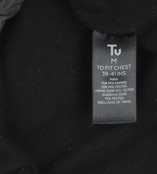 Tu Mens Grey Hooded Puffer Jacket Size M 39-41" Regular Fit Zip Pockets