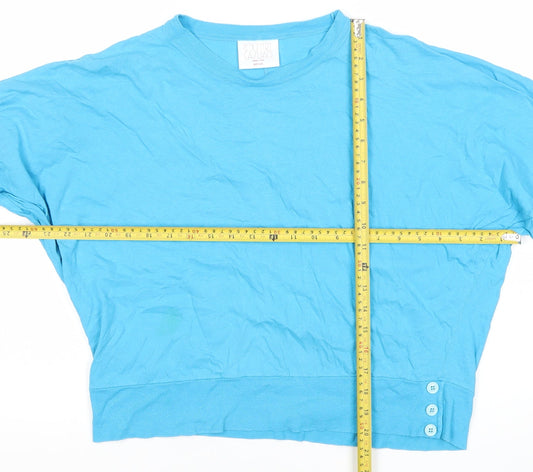 Country Casuals Women Blue Cotton Crew Neck Long Sleeve T-Shirt Size 10