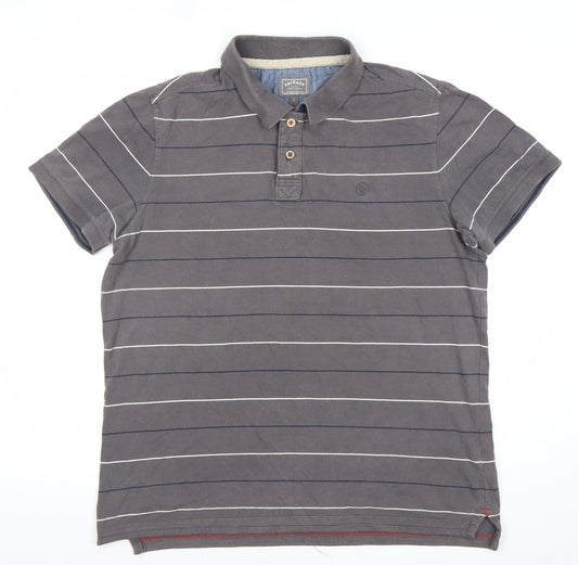 FatFace Men's Grey Striped Polo Shirt Size L Cotton Casual