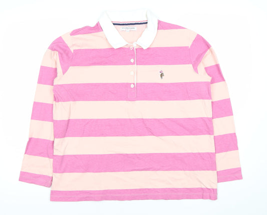 U.S. Polo Assn. Men’s Pink Striped Long Sleeve Polo Shirt L