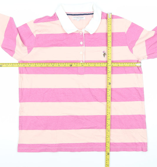 U.S. Polo Assn. Men’s Pink Striped Long Sleeve Polo Shirt L