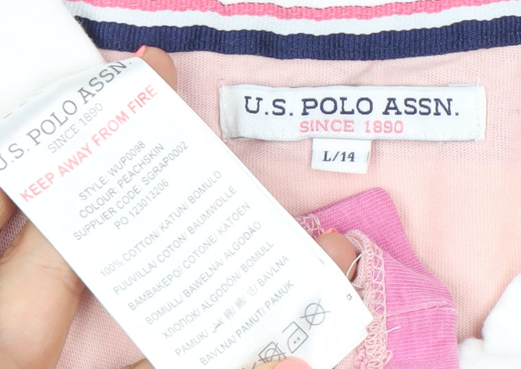 U.S. Polo Assn. Men’s Pink Striped Long Sleeve Polo Shirt L