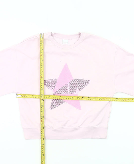 Next Girls Pink Sequin Star Sweatshirt Age 9 Years Long Sleeve Pullover