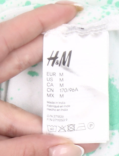 H&M Men’s White Green Splatter Print Cotton T-Shirt Size M