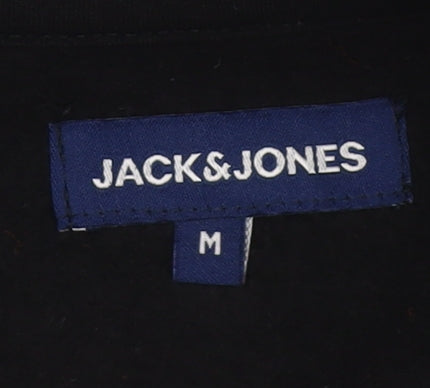 Jack & Jones Men’s Black Pullover Hoodie M Logo Graphic Cotton Blend