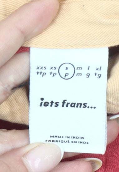 Brand and care label for iets frans Women’s Red Cropped Polo Shirt, size S, Long Sleeve College Style