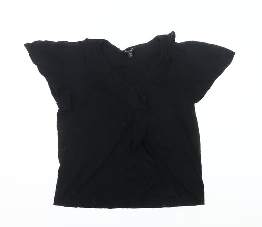 Ralph Lauren Women’s Black XL Ruffle V-Neck Wrap Blouse