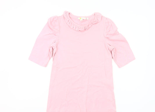 Boden Women’s Pink Ruffle Neck Jersey T-Shirt UK 6 Puff Sleeve