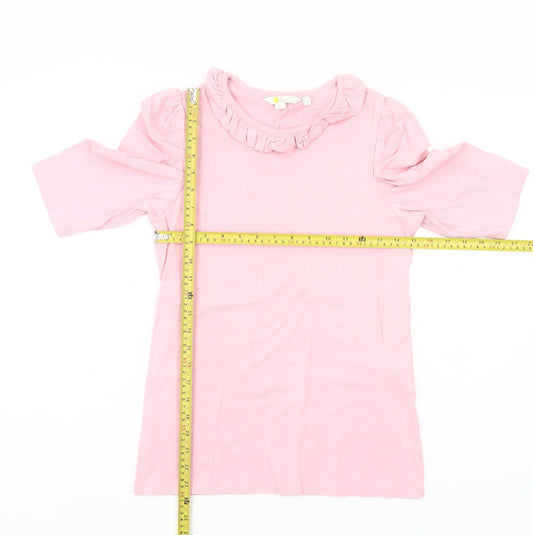 Boden Women’s Pink Ruffle Neck Jersey T-Shirt UK 6 Puff Sleeve