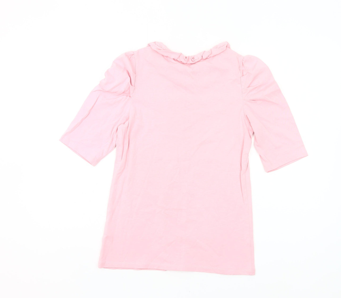 Boden Women’s Pink Ruffle Neck Jersey T-Shirt UK 6 Puff Sleeve
