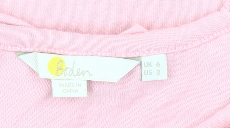 Boden Women’s Pink Ruffle Neck Jersey T-Shirt UK 6 Puff Sleeve