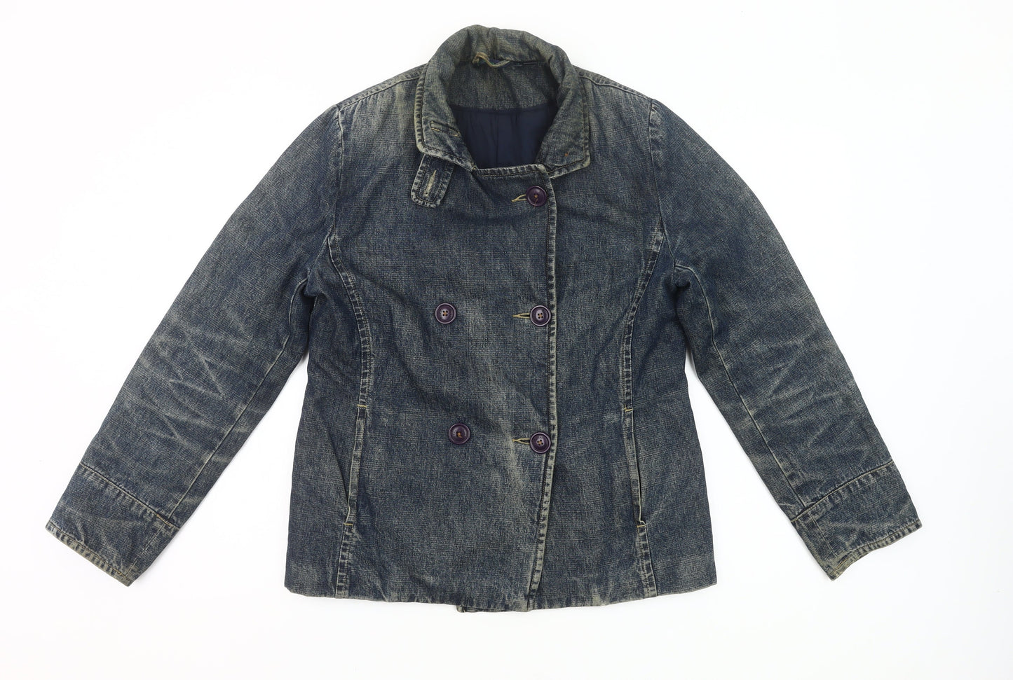 Boden Womens Blue Denim Cotton Pea Coat Jacket Size 12
