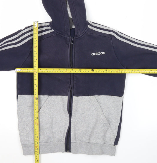 Adidas Boys Blue Grey Full Zip Hoodie 11-12Y Sports Logo Hooded Jacket