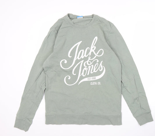 Jack & Jones Mens Green Pullover Sweatshirt M Graphic Print Logo