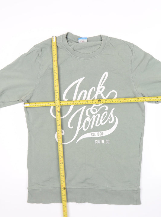 Jack & Jones Mens Green Pullover Sweatshirt M Graphic Print Logo
