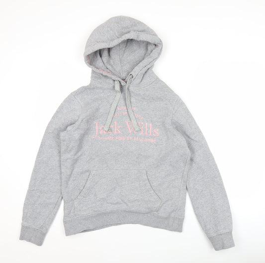 Jack Wills Womens Grey Pullover Hoodie Size 10 Logo Graphic Casual