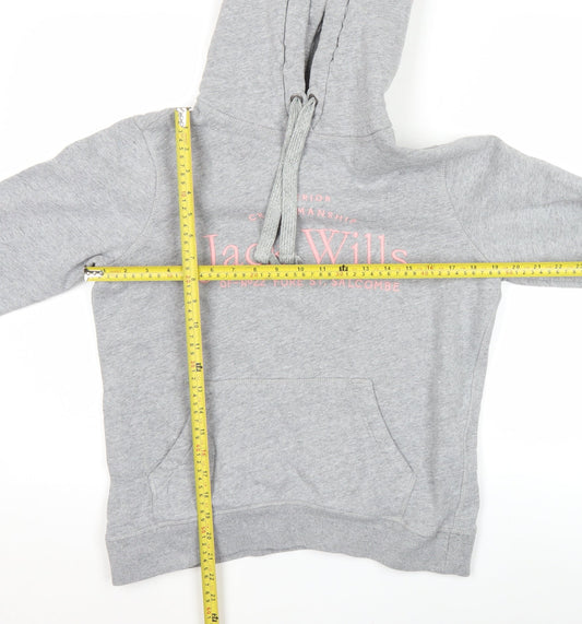 Jack Wills Womens Grey Pullover Hoodie Size 10 Logo Graphic Casual